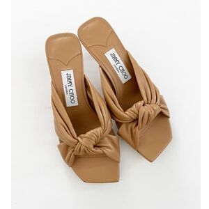 Authentic Jimmy Choo Avenue 50 Top Knot Kitten Heel Sandal in Biscuit  36.5